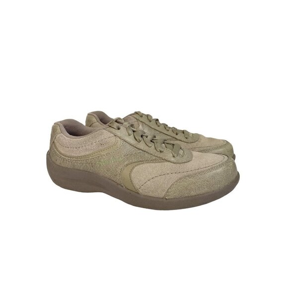 Skechers Relaxed Fit Memory Foam Taupe Leather Sneaker Walking Shoe Women's 7 - Picture 1 of 9